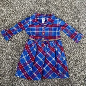 Carter's Toddler Girl Shirt Dress Plaid Blue Long Sleeve Belt Buttons 18M